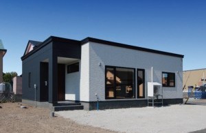 リビングの大きな窓と高天井で開放的な平屋の家